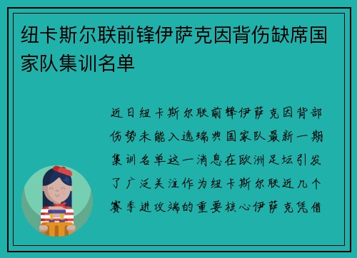 纽卡斯尔联前锋伊萨克因背伤缺席国家队集训名单